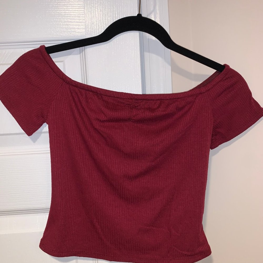 Maroon off the shoulder crop top